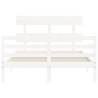 White Small Double Bed Frame with Headboard | Solid Wood