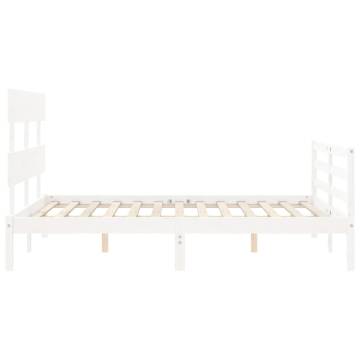 White Small Double Bed Frame with Headboard | Solid Wood