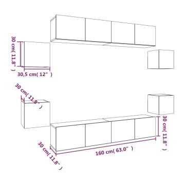 8 Piece TV Cabinet Set - Sonoma Oak Engineered Wood | HipoMarket