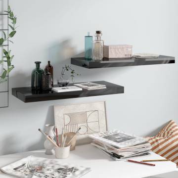 Stylish Floating Wall Shelves - High Gloss Black, Set of 2