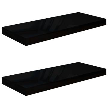 Stylish Floating Wall Shelves - High Gloss Black, Set of 2