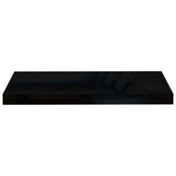 Stylish Floating Wall Shelves - High Gloss Black, Set of 2