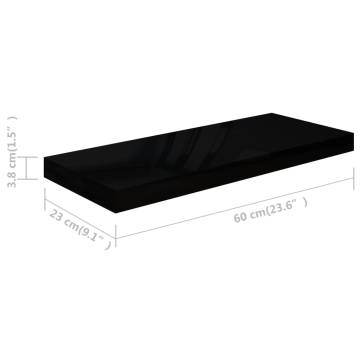 Stylish Floating Wall Shelves - High Gloss Black, Set of 2