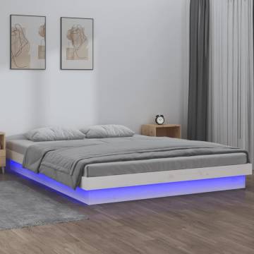 LED Bed Frame White 140x190 cm | Stylish Solid Wood