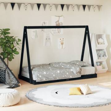 Kids Bed Frame Black 80x160 cm Solid Wood Pine | Hipo Market