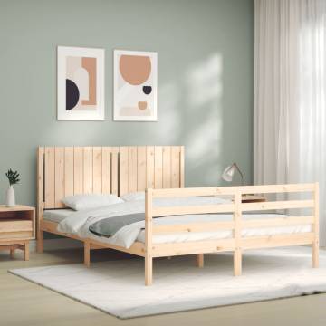 Solid Wood Bed Frame 160x200 cm with Headboard | HipoMarket