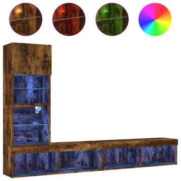 4 Piece TV Wall Units with LED - Smoked Oak Design