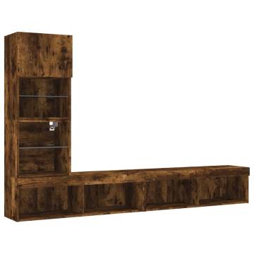 4 Piece TV Wall Units with LED - Smoked Oak Design