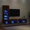 4 Piece TV Wall Units with LED - Smoked Oak Design