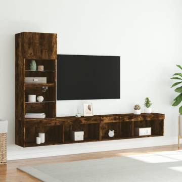 4 Piece TV Wall Units with LED - Smoked Oak Design