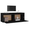 Black Wall Cabinet 100x30x35 cm - Solid Pinewood Storage