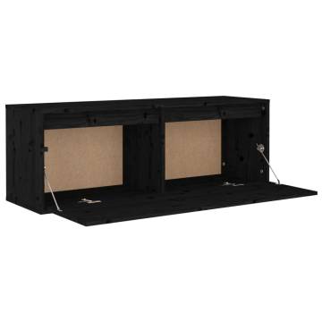 Black Wall Cabinet 100x30x35 cm - Solid Pinewood Storage