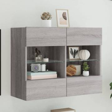 Stylish TV Wall Cabinet with LED Lights - Grey Sonoma