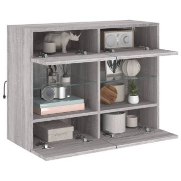 Stylish TV Wall Cabinet with LED Lights - Grey Sonoma