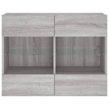 Stylish TV Wall Cabinet with LED Lights - Grey Sonoma