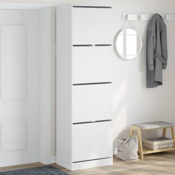 Stylish Shoe Cabinet with 4 Flip-Drawers - White 60x42x204 cm