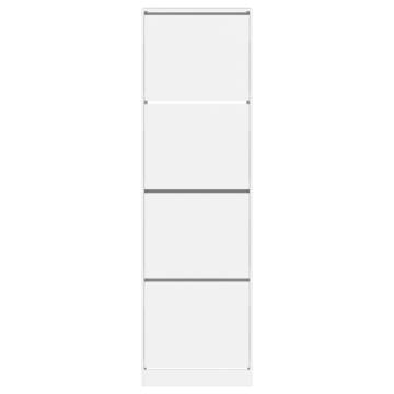 Stylish Shoe Cabinet with 4 Flip-Drawers - White 60x42x204 cm