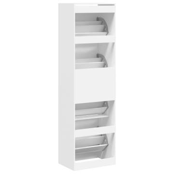 Stylish Shoe Cabinet with 4 Flip-Drawers - White 60x42x204 cm