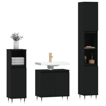 3 Piece Bathroom Cabinet Set - Black Engineered Wood