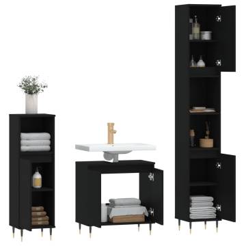 3 Piece Bathroom Cabinet Set - Black Engineered Wood