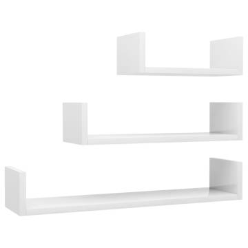 High Gloss White Wall Display Shelf - 3 Pcs Set