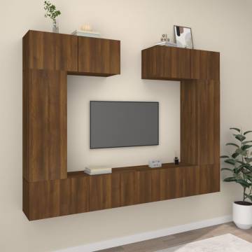 6 Piece TV Cabinet Set - Brown Oak Engineered Wood | Hipo Market