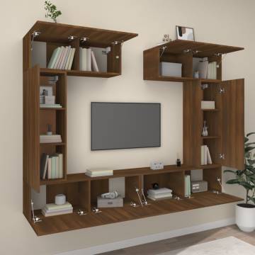 6 Piece TV Cabinet Set - Brown Oak Engineered Wood | Hipo Market