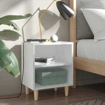 Stylish Bed Cabinets with Solid Wood Legs - 2 pcs White