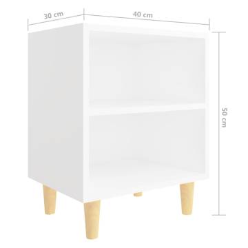 Stylish Bed Cabinets with Solid Wood Legs - 2 pcs White