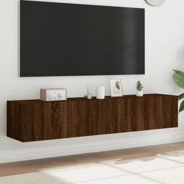 Brown Oak TV Wall Cabinets with LED Lights - 2 pcs | Hipo Market