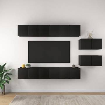 8 pcs Black Engineered Wood TV Cabinets | Stylish & Durable