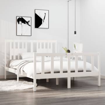 White Solid Wood Bed Frame 135x190 cm Double | Hipo Market