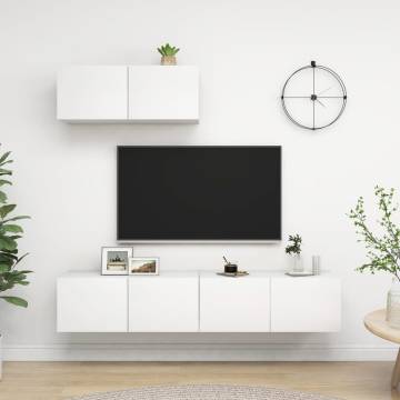 Stylish 3-Piece White Engineered Wood TV Cabinets