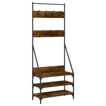 Clothes Rack with Shoe Storage in Smoked Oak - Stylish & Compact