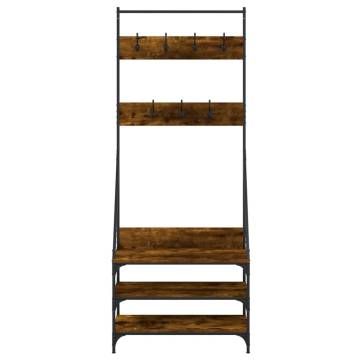 Clothes Rack with Shoe Storage in Smoked Oak - Stylish & Compact