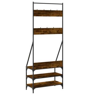 Clothes Rack with Shoe Storage in Smoked Oak - Stylish & Compact