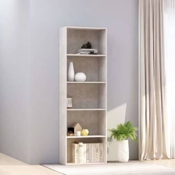 5-Tier Book Cabinet in Concrete Grey - Stylish Storage Solution