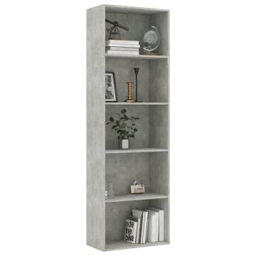 5-Tier Book Cabinet in Concrete Grey - Stylish Storage Solution