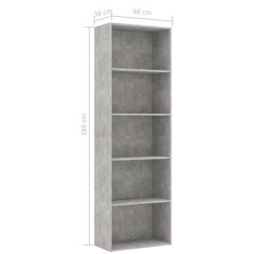 5-Tier Book Cabinet in Concrete Grey - Stylish Storage Solution