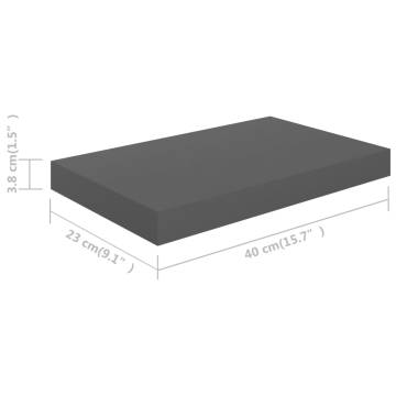 High Gloss Grey Floating Wall Shelves - 2 pcs 40x23 cm