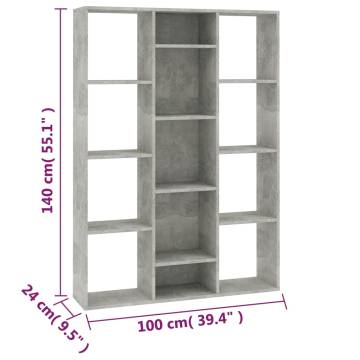 Room Divider & Book Cabinet in Concrete Grey - 100x24x140 cm