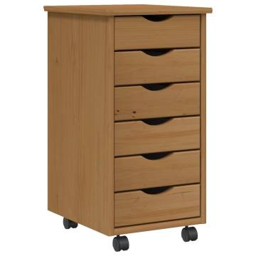 Rolling Cabinet with Drawers - MOSS Honey Brown Solid Wood