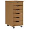 Rolling Cabinet with Drawers - MOSS Honey Brown Solid Wood