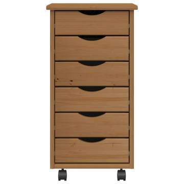 Rolling Cabinet with Drawers - MOSS Honey Brown Solid Wood