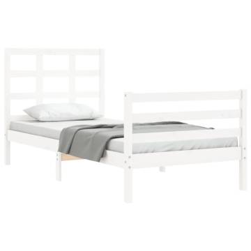 White Single Bed Frame with Headboard | Solid Pine Wood