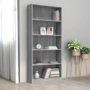 5-Tier Grey Sonoma Book Cabinet | Stylish Storage Solution