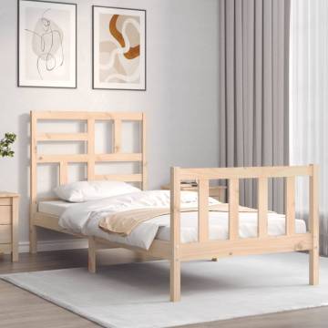 Solid Wood Small Single Bed Frame with Headboard