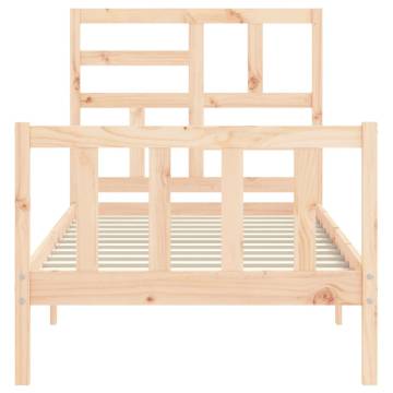 Solid Wood Small Single Bed Frame with Headboard