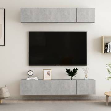 Stylish 4 Pcs Concrete Grey TV Cabinets | Hipomarket UK