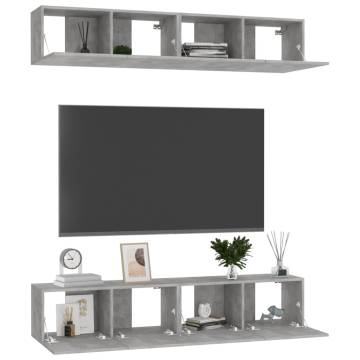 Stylish 4 Pcs Concrete Grey TV Cabinets | Hipomarket UK